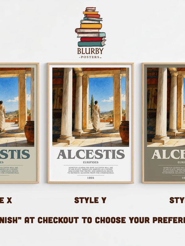 Alcestis bookish print in frame leaning in hallway – classic literature wall art