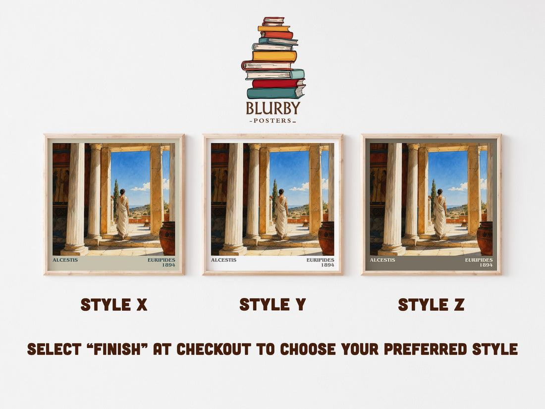 Alcestis literary print in frame leaning in hallway – classic literature wall art (mockup)
