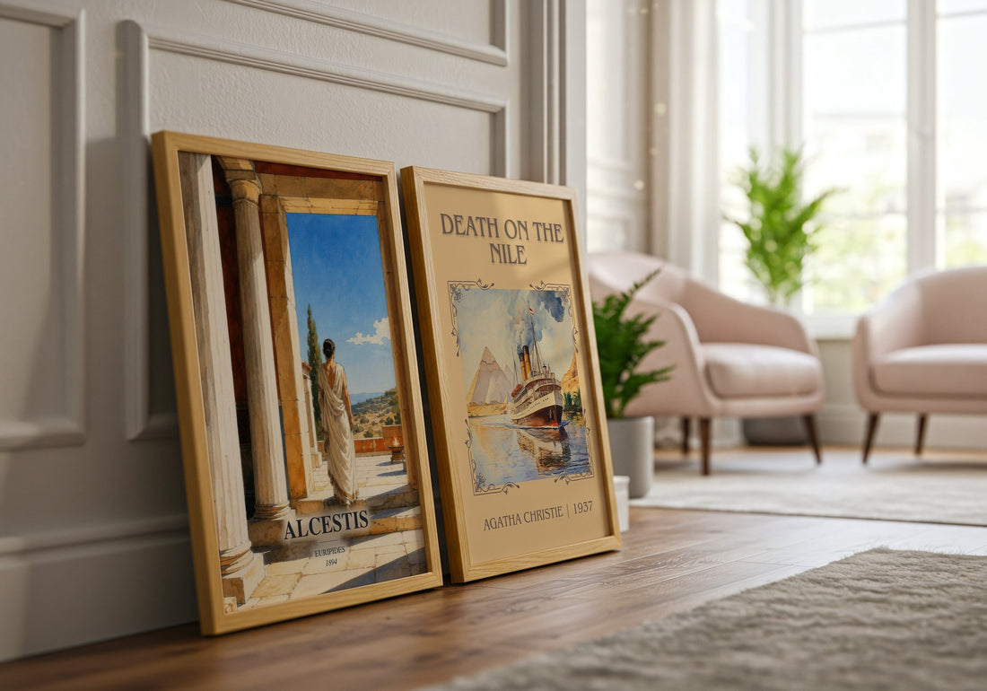 Alcestis watercolour print framed by window – literary home decor