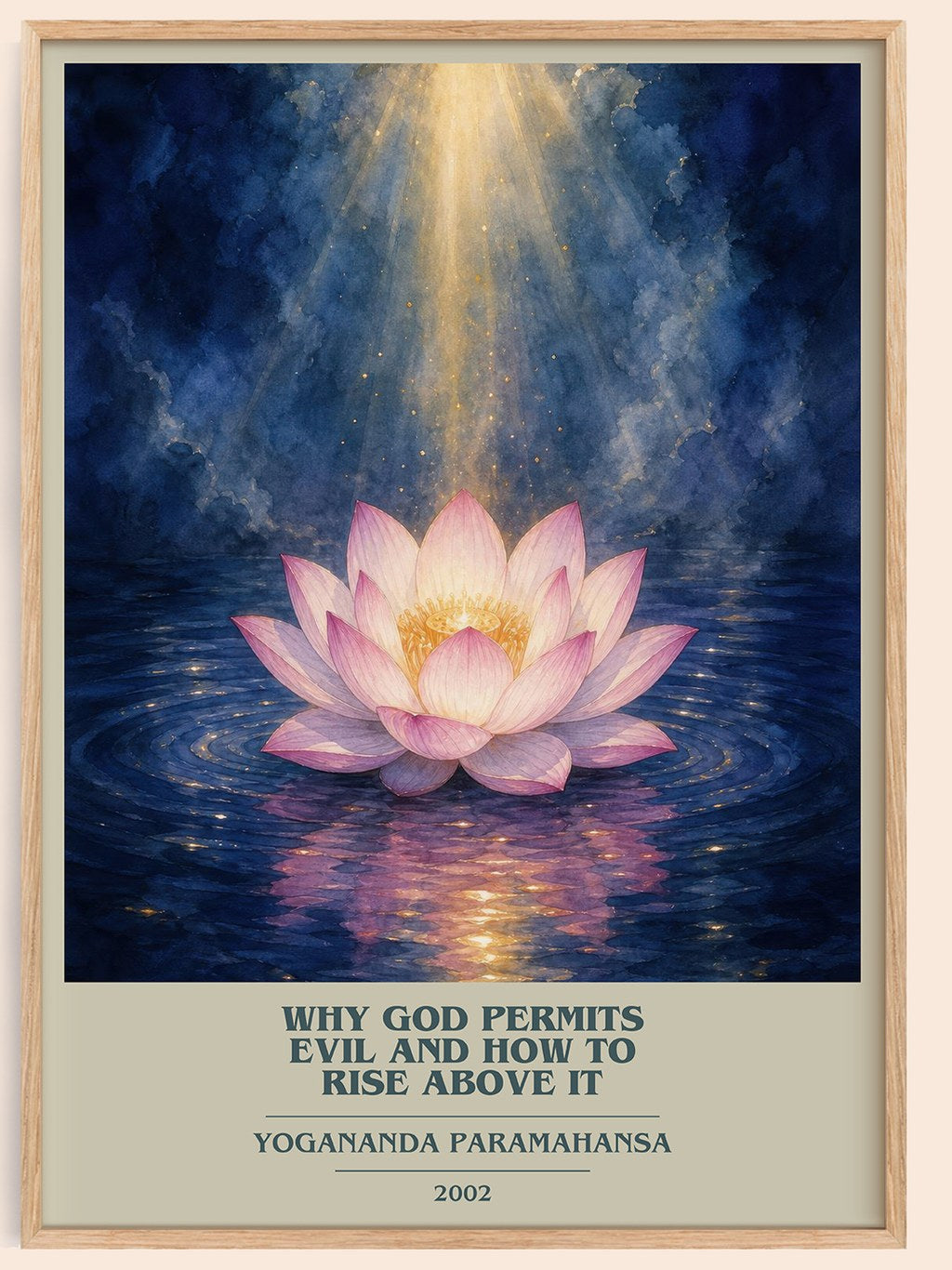 Why god permits evil and how to rise above it book cover book poster by Yogananda Paramahansa – framed literary art print