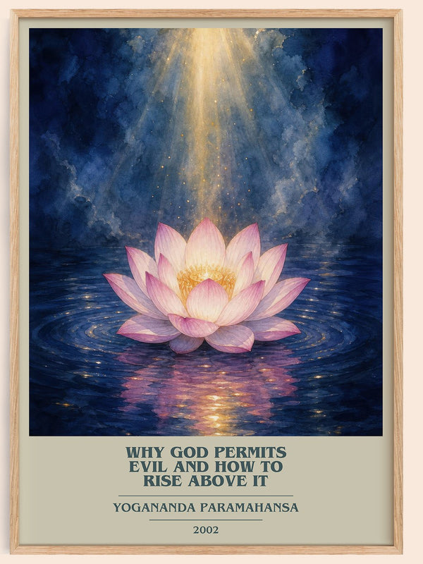 Why god permits evil and how to rise above it book cover book poster by Yogananda Paramahansa – framed literary art print