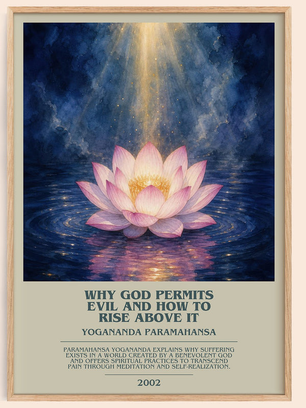 Why god permits evil and how to rise above it bookish book poster by Yogananda Paramahansa – framed literary art print
