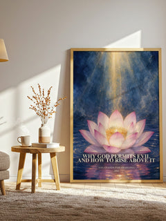 Why god permits evil and how to rise above it watercolour print in frame leaning in hallway – philosophy wall art