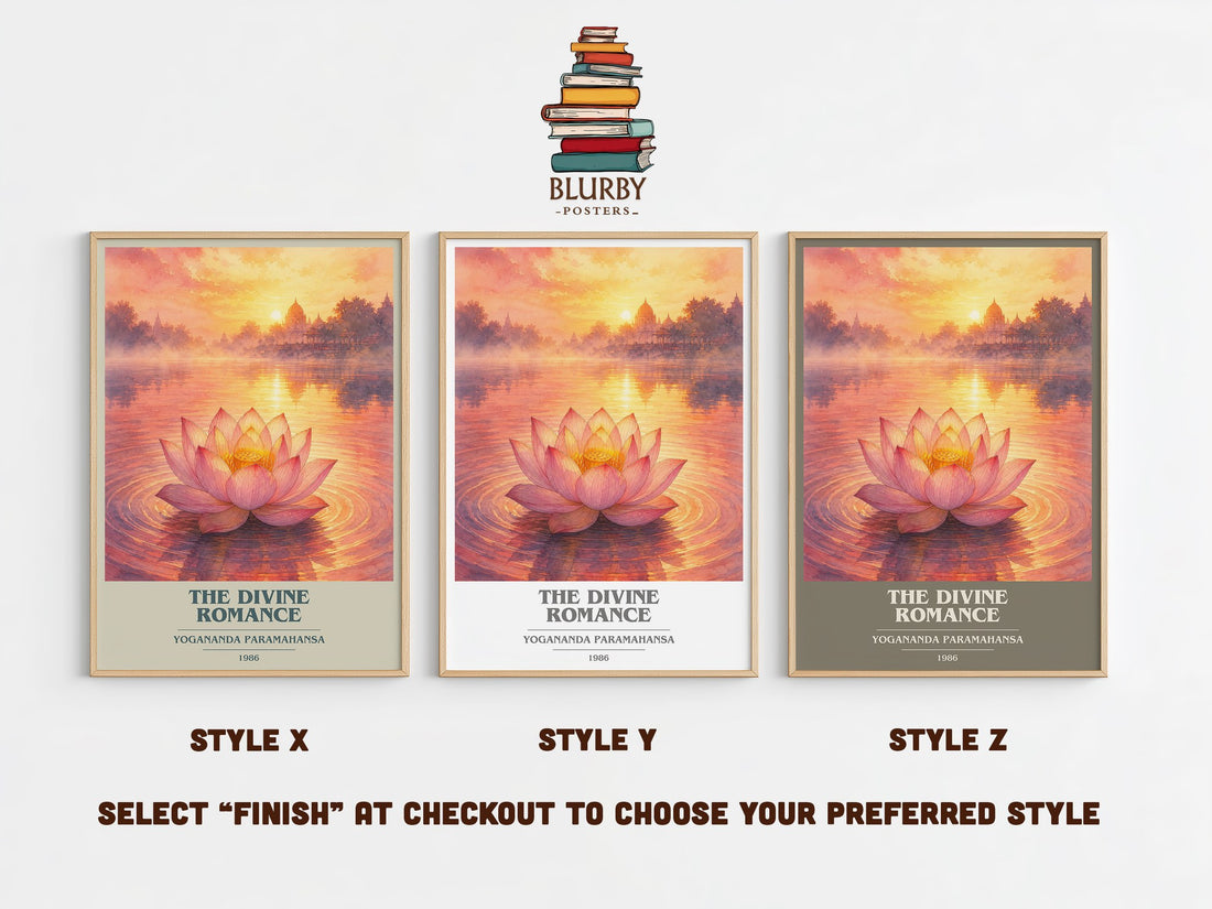 The divine romance book cover print in frame leaning in hallway – philosophy wall art (mockup)