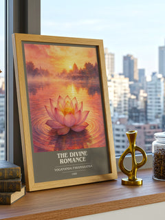 The divine romance book cover print framed by window – literary home decor