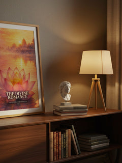 The divine romance watercolour print on bookshelf – Yogananda Paramahansa fan gift