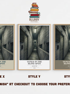 Venus in the Blind Spot book cover print in frame leaning in hallway – horror wall art