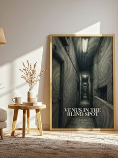 Venus in the Blind Spot watercolour print in frame leaning in hallway – horror wall art