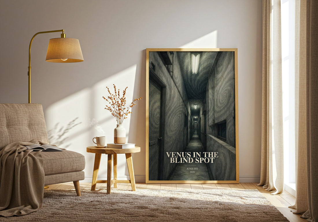 Venus in the Blind Spot watercolour print in frame leaning in hallway – horror wall art