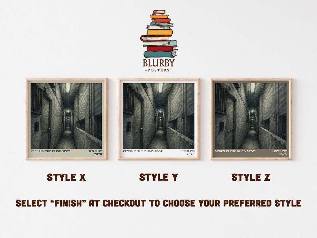 Venus in the Blind Spot literary print in frame leaning in hallway – horror wall art (mockup)