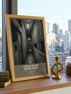 Venus in the Blind Spot book cover print framed by window – literary home decor