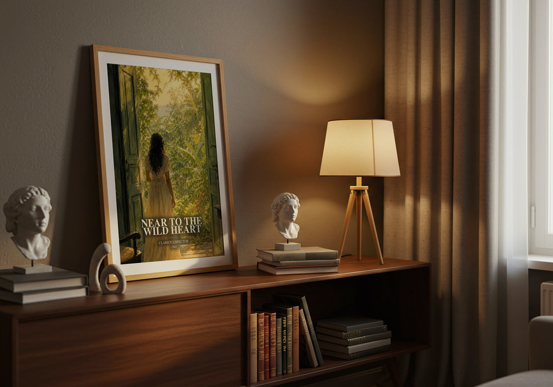Near to the wild heart watercolour print on bookshelf – Clarice Lispector fan gift
