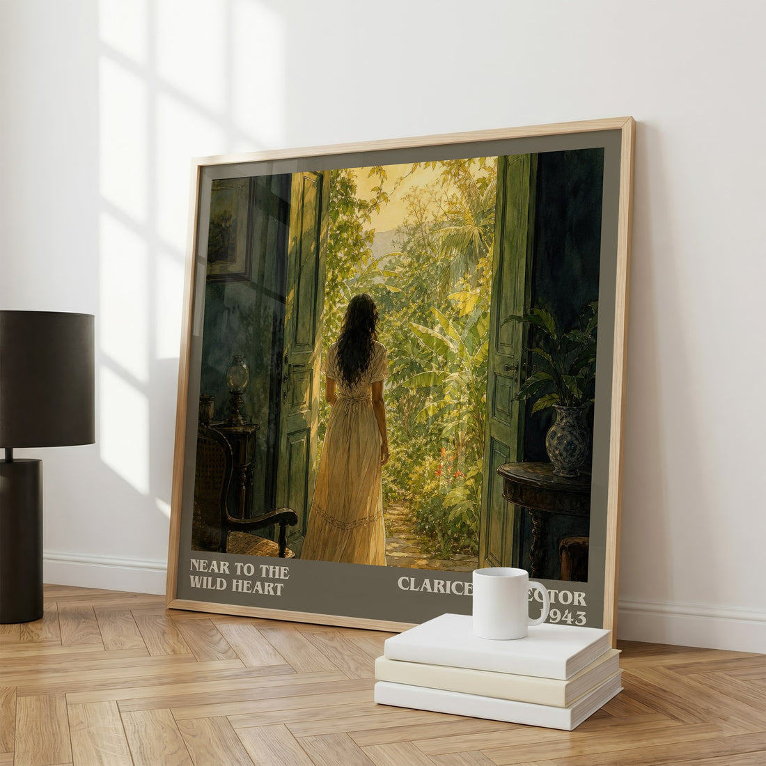 Near to the wild heart literary print framed by window – literary home decor