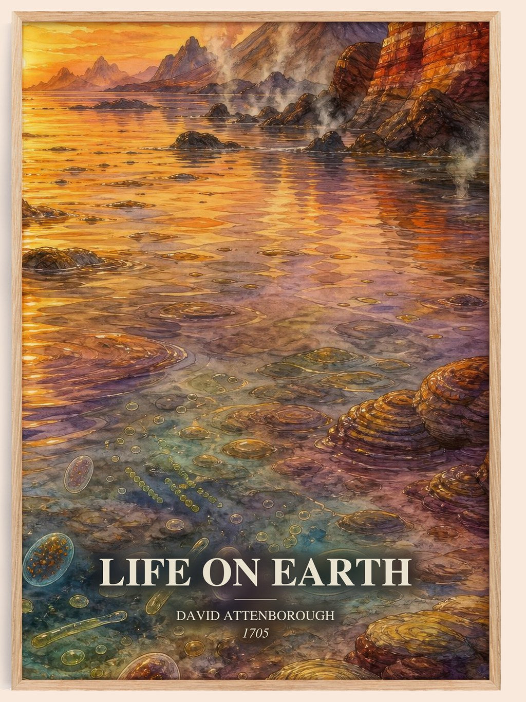 Life on Earth watercolour book poster by David Attenborough – framed literary art print