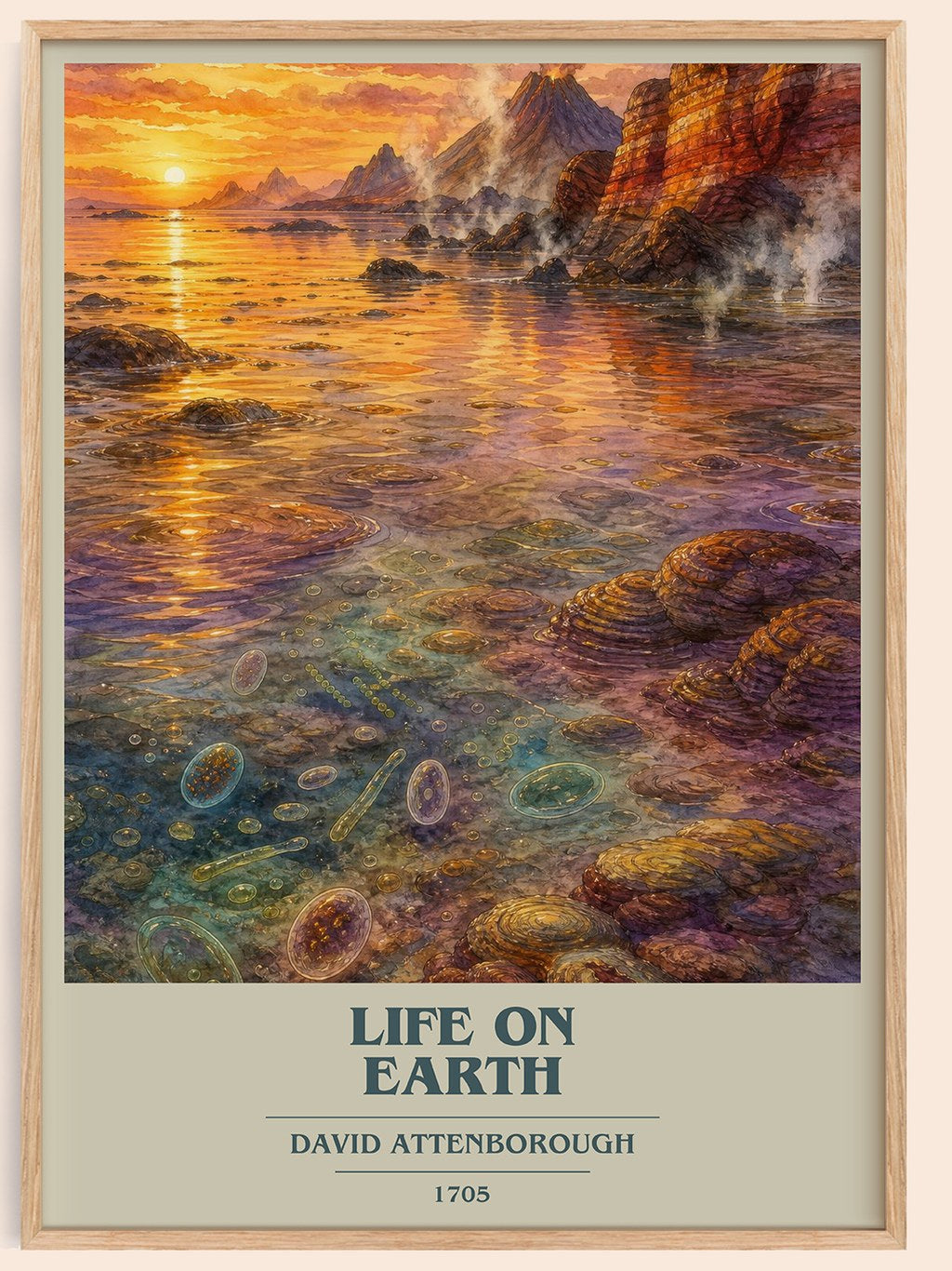 Life on Earth book cover book poster by David Attenborough – framed literary art print