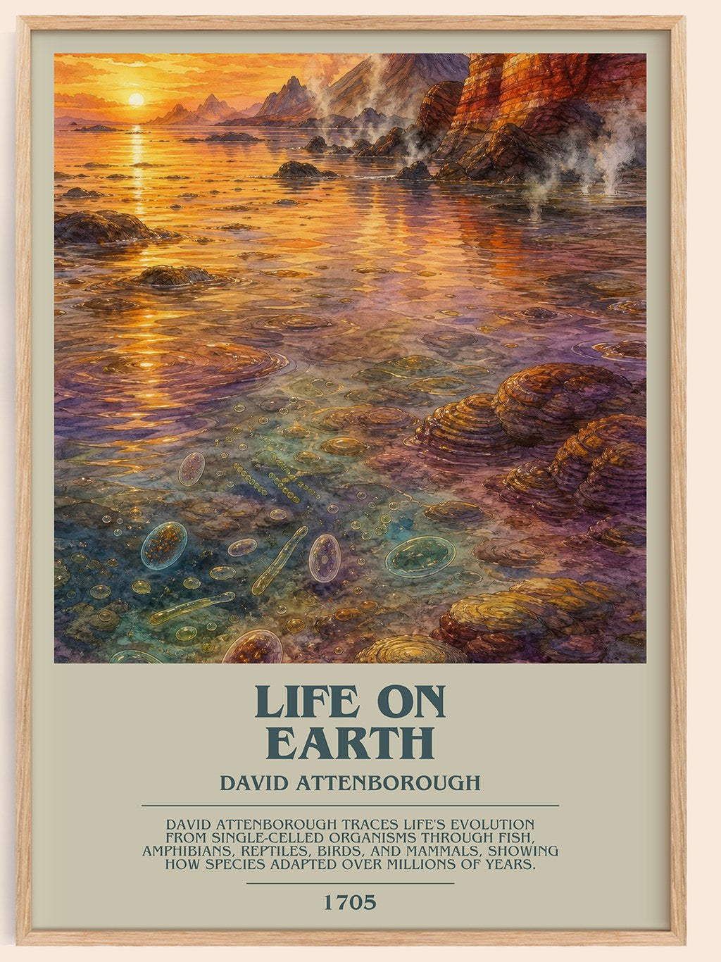 Life on Earth bookish book poster by David Attenborough – framed literary art print