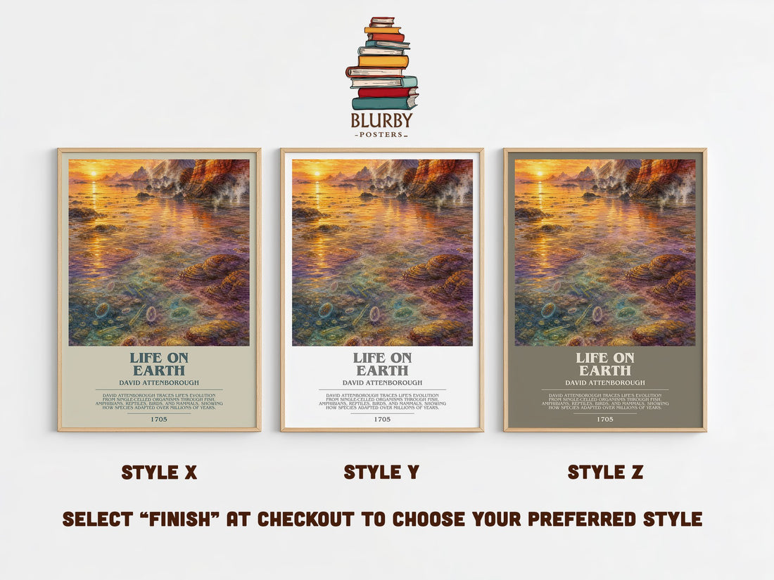 Life on Earth bookish print in frame leaning in hallway – __new__:educational wall art (mockup)