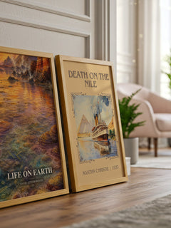 Life on Earth watercolour print framed by window – literary home decor