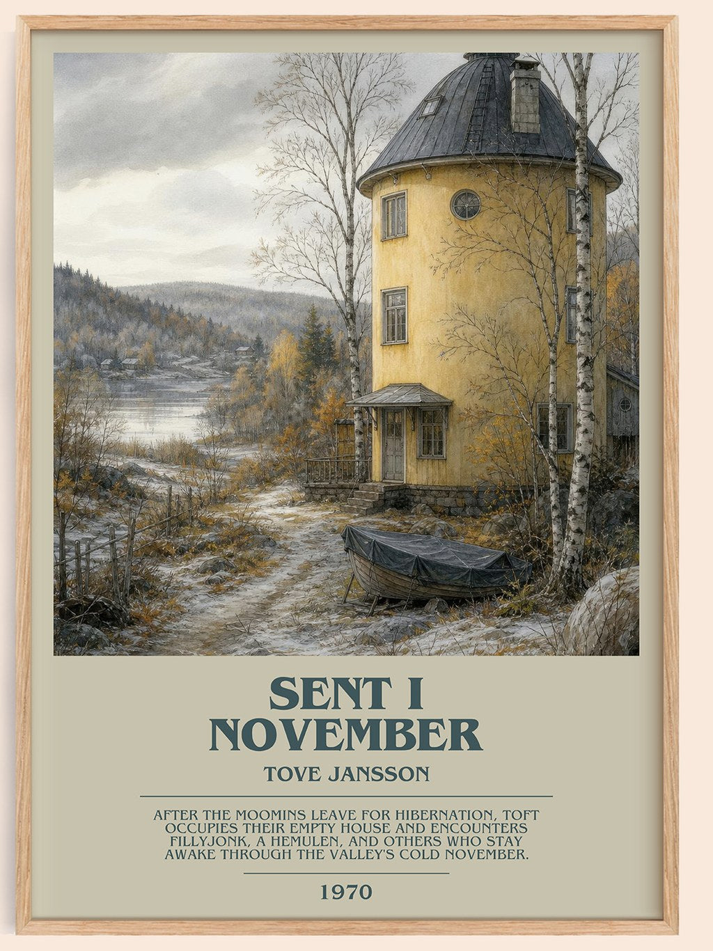 Sent i November bookish book poster by Tove Jansson – framed literary art print