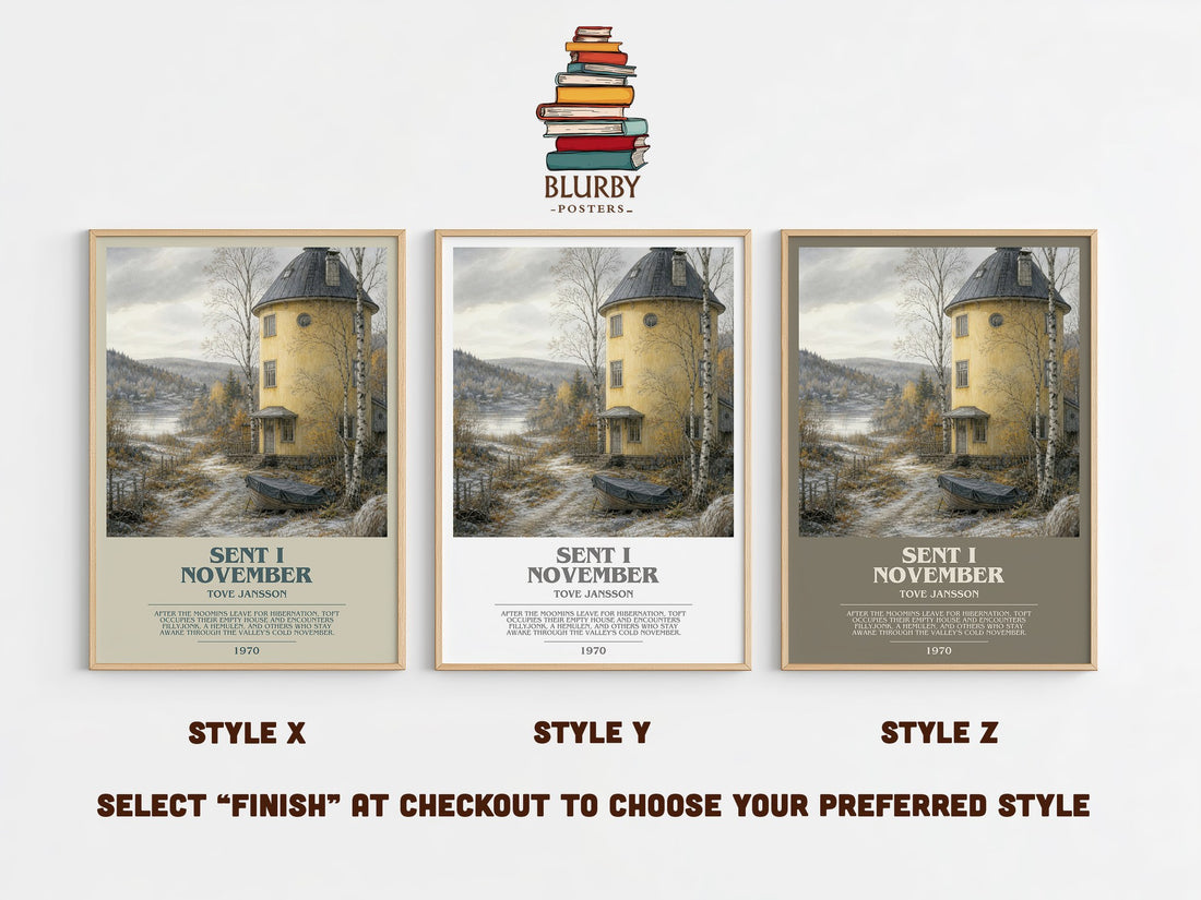 Sent i November bookish print in frame leaning in hallway – literary fiction wall art (mockup)