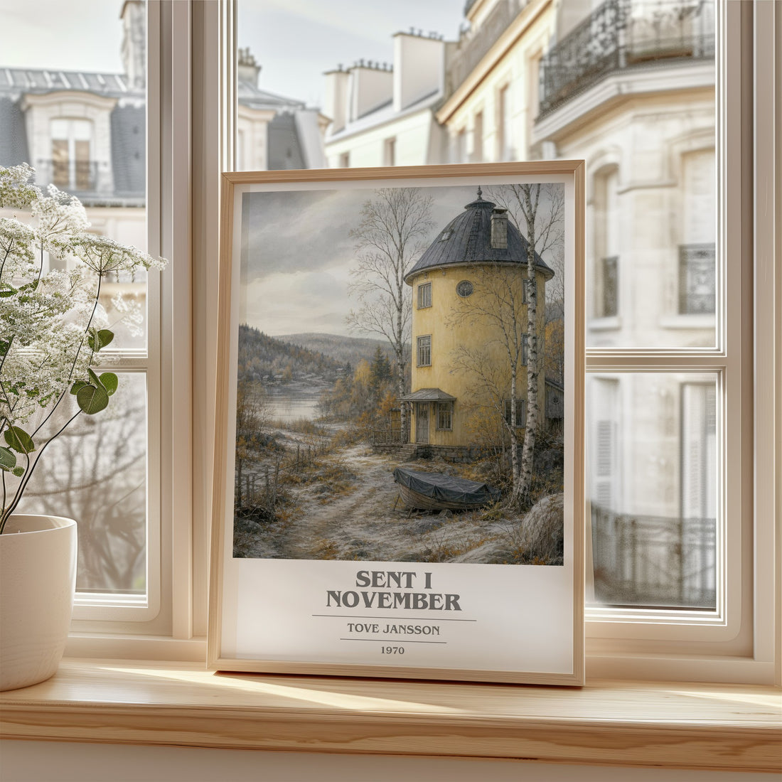 Sent i November book cover poster colour and style options – Tove Jansson book art