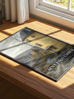 Sent i November watercolour book poster framed on wall – literary fiction wall art
