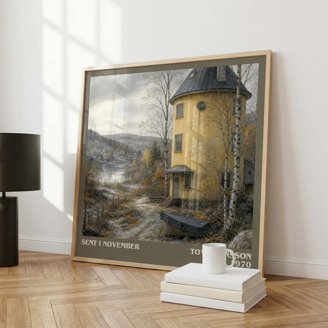 Sent i November literary print framed by window – literary home decor