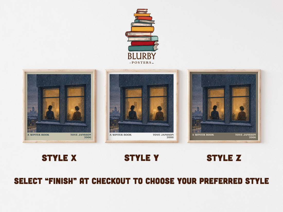 A winter book literary print in frame leaning in hallway – literary fiction wall art (mockup)