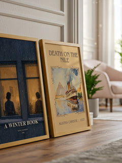 A winter book watercolour print framed by window – literary home decor