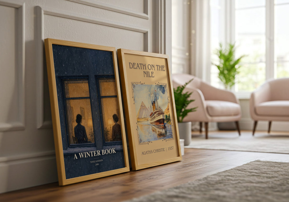 A winter book watercolour print framed by window – literary home decor