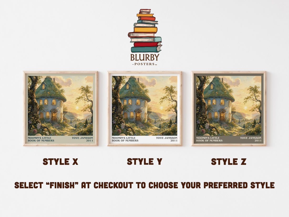 Moomin's little book of numbers literary print in frame leaning in hallway – childrens wall art (mockup)