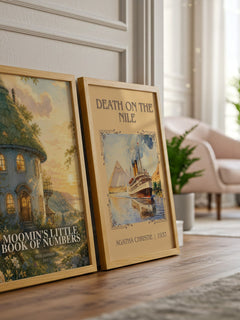 Moomin's little book of numbers watercolour print framed by window – literary home decor