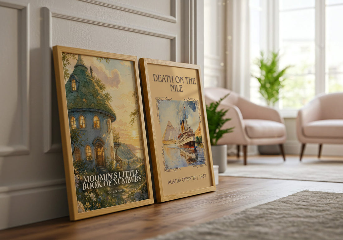 Moomin's little book of numbers watercolour print framed by window – literary home decor
