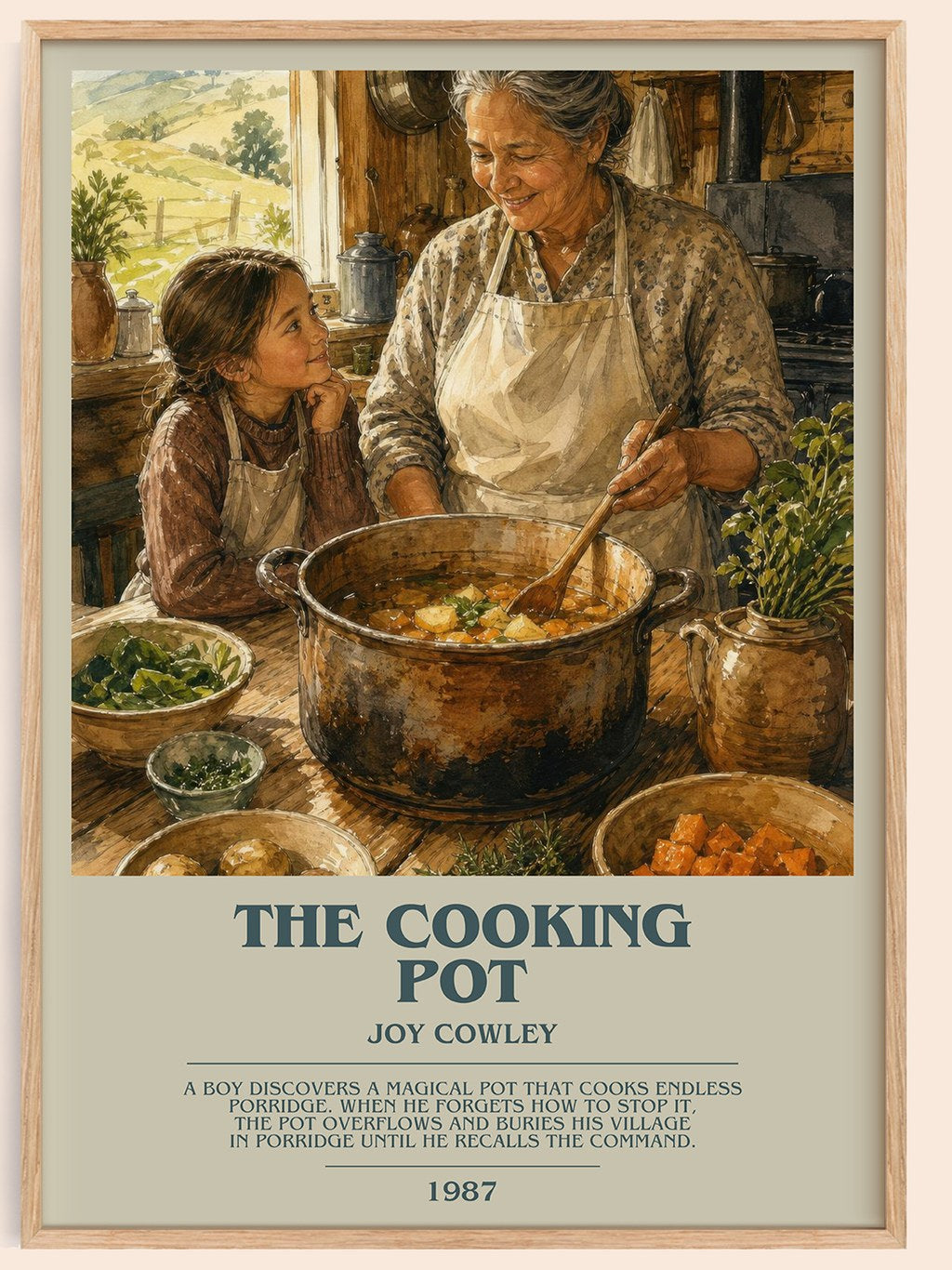 The Cooking Pot bookish book poster by Joy Cowley – framed literary art print