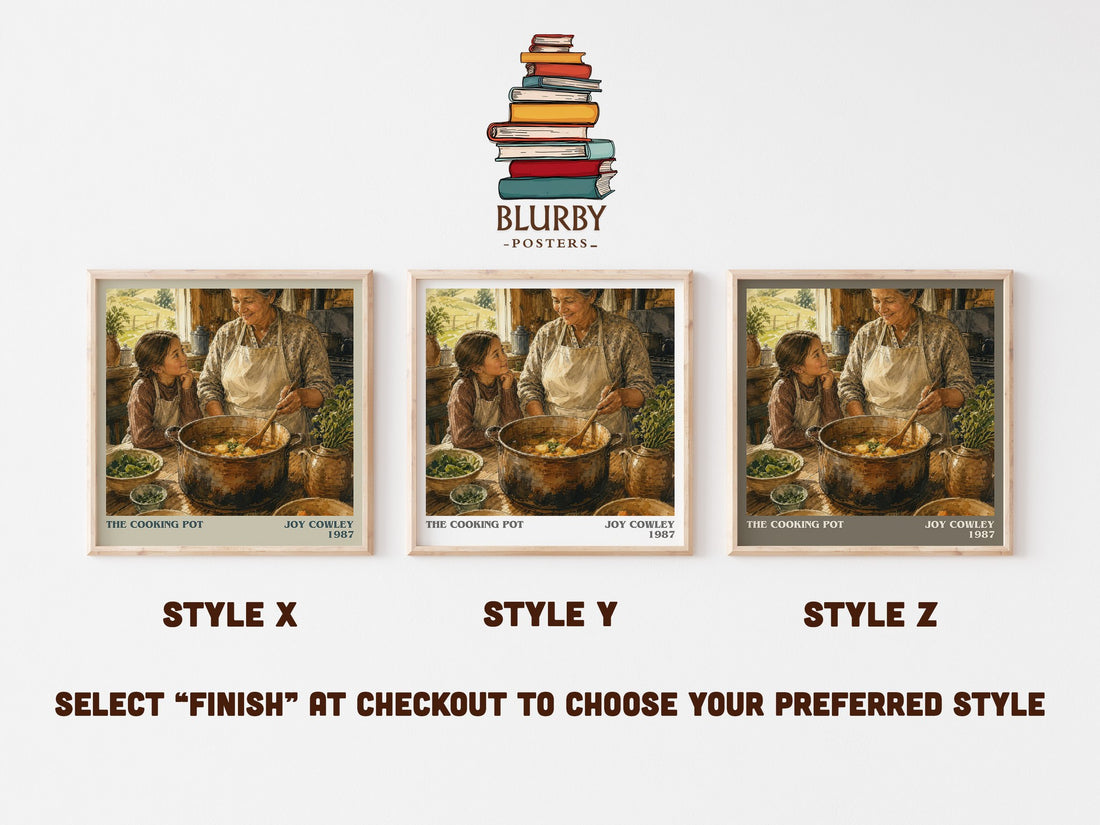 The Cooking Pot literary print in frame leaning in hallway – childrens wall art (mockup)