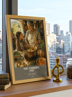 The Cooking Pot book cover print framed by window – literary home decor
