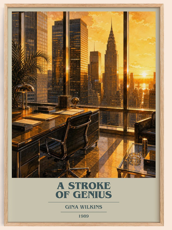 A Stroke Of Genius book cover book poster by Gina Wilkins – framed literary art print