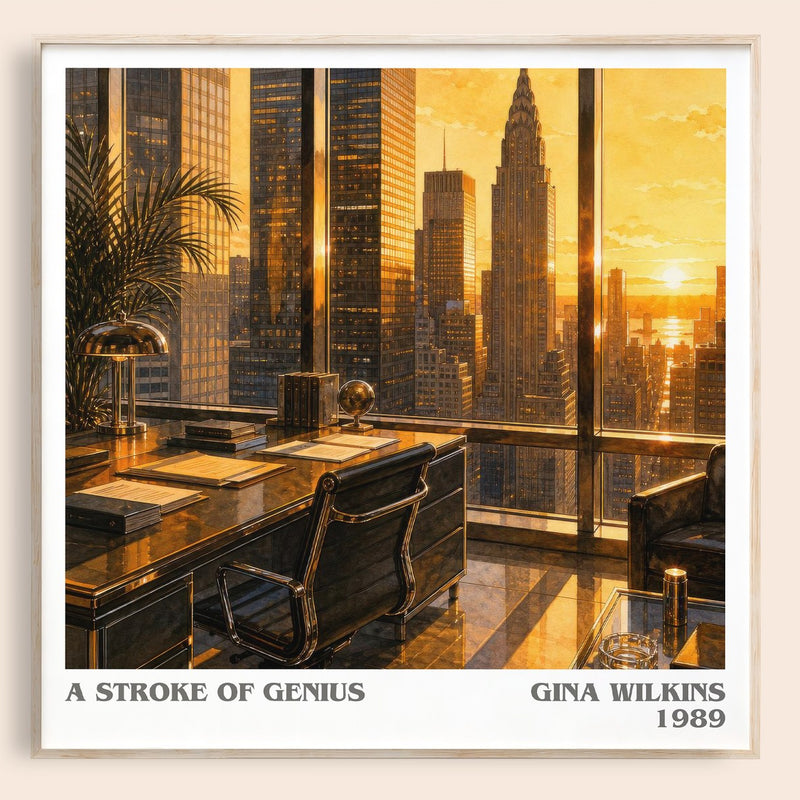 A Stroke Of Genius literary book poster by Gina Wilkins – framed literary art print