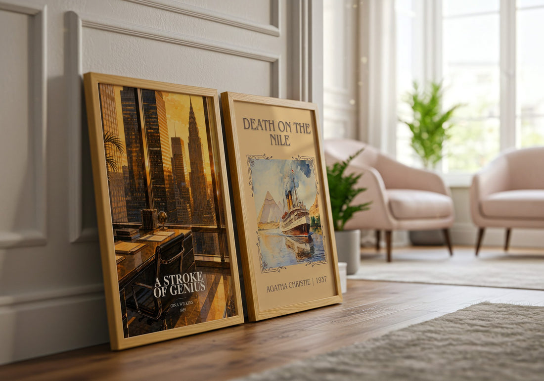 A Stroke Of Genius watercolour print framed by window – literary home decor