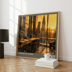 A Stroke Of Genius literary print framed by window – literary home decor
