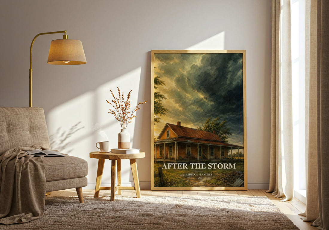 After the Storm watercolour print in frame leaning in hallway – romance wall art
