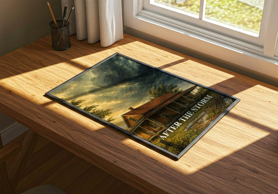 After the Storm watercolour book poster framed on wall – romance wall art