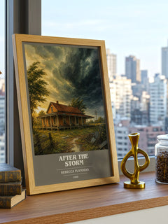 After the Storm book cover print framed by window – literary home decor