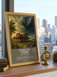 After the Storm bookish print framed by window – literary home decor
