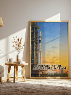 President Dr. A.P.J. Abdul Kalam watercolour print in frame leaning in hallway – memoir wall art