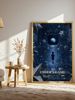 Ender's Game watercolour print in frame leaning in hallway – sci fi wall art