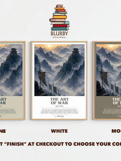 The Art of War bookish print framed by window – Stone, White and Mocha side by side – choose your colour