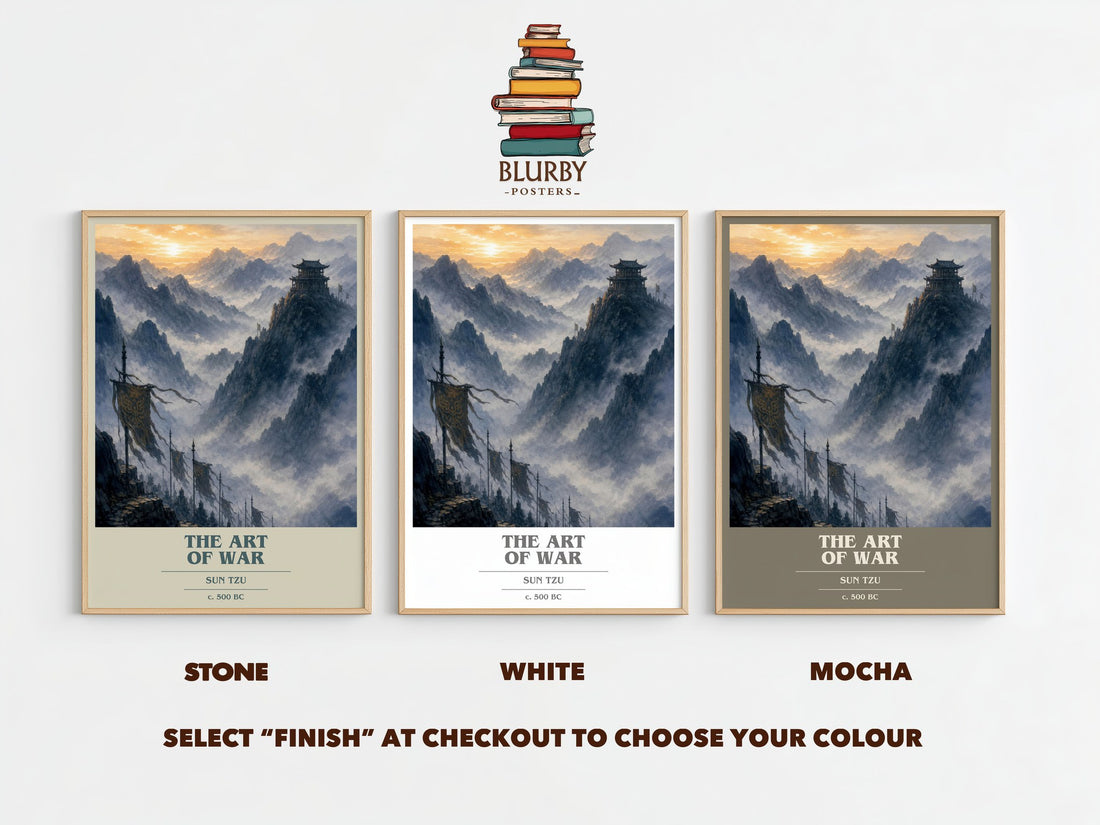 The Art of War book cover print framed by window – Stone, White and Mocha side by side – choose your colour