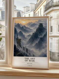 The Art of War book cover print in frame leaning in hallway – philosophy wall art