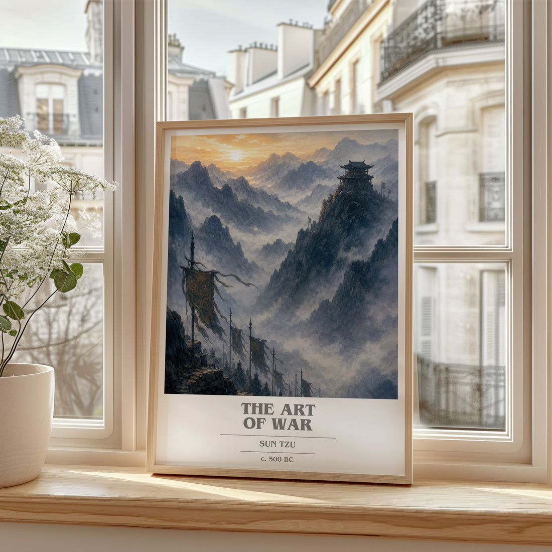 The Art of War book cover print in frame leaning in hallway – philosophy wall art